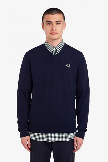 Fred Perry Classic V Neck Jumper Miesten Neuleet Laivastonsininen | FI 1756WNBY